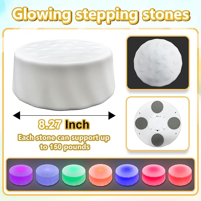 Kids Light Up Stepping Stones - 6 Non-Slip Stepping Stones, Each with 7 LED Light Colors, Indoor Obstacle Training Balance Stepping Stone Toys for Kids Ages 3 and Up.