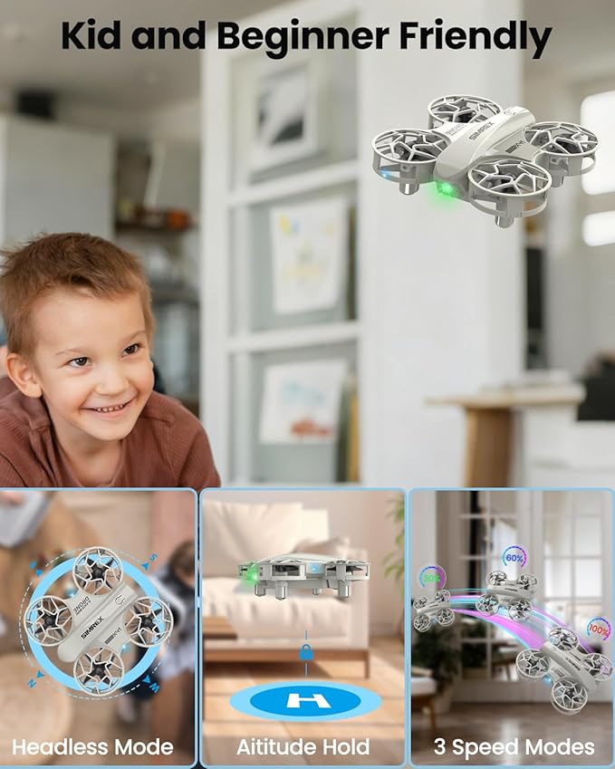 SIMREX Mini Drone for Kids & Beginners, RC Quadcopter with Altitude Hold, 3 Speed Modes, One Key Takeoff/Landing, Headless Mode, Cool LED Lights, Stunt Flip, Ideal Christmas Birthday Gift Toy(Gray)