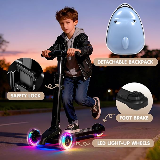 smilesun 4-in-1 Detachable Scooter Suitcase for Kids & Teens, 3D Owl/Dolphin Hardside Ride-On Luggage, Lightweight Foldable Design, Unique Travel Gift for Children (Dolphin, 22-inch)