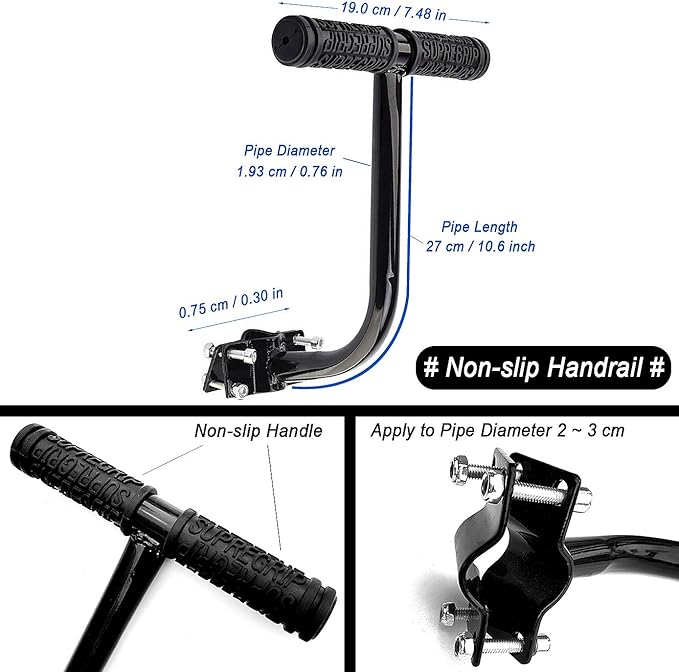 Bike Child Seat Kit, Included Bike Rear Seat Cushion with Safety Cycling Backrest + Backseat Armrest Handrail + Foldable Hidden Bicycle Footrests + Universal Handlebar Bell + Installing Tools