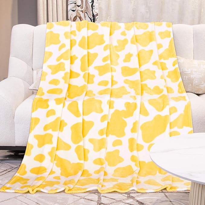 Yellow Throw Blanket for Bed - Cute Plush Soft Fleece Decorative Blanket for Couch - Bright Lemon Yellow Gifts for Women Girls Teens Birthday 50x60 Inch