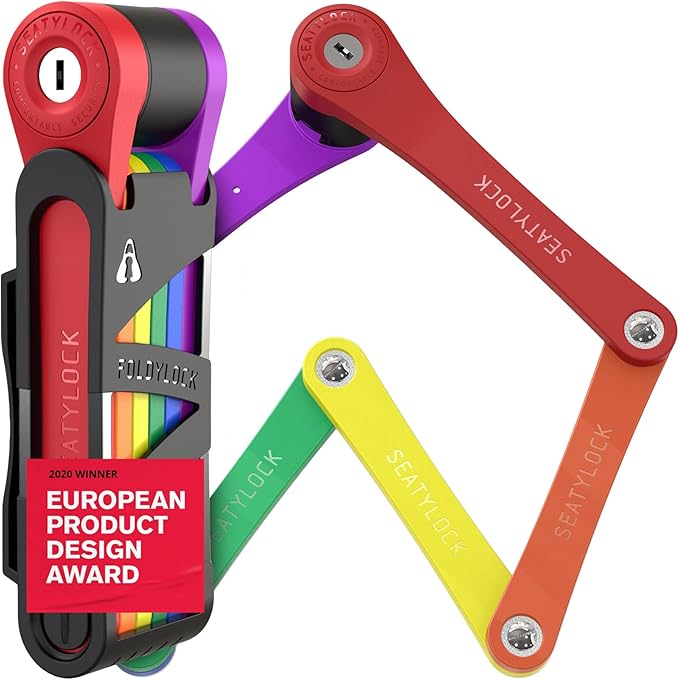 Seatylock FoldyLock Compact Folding Bike Lock - Award Winning Patented Lightweight High Security Bicycle Lock - Heavy Duty Anti Theft Smart Secure Guard with Keys & Case for Bikes or Scooters