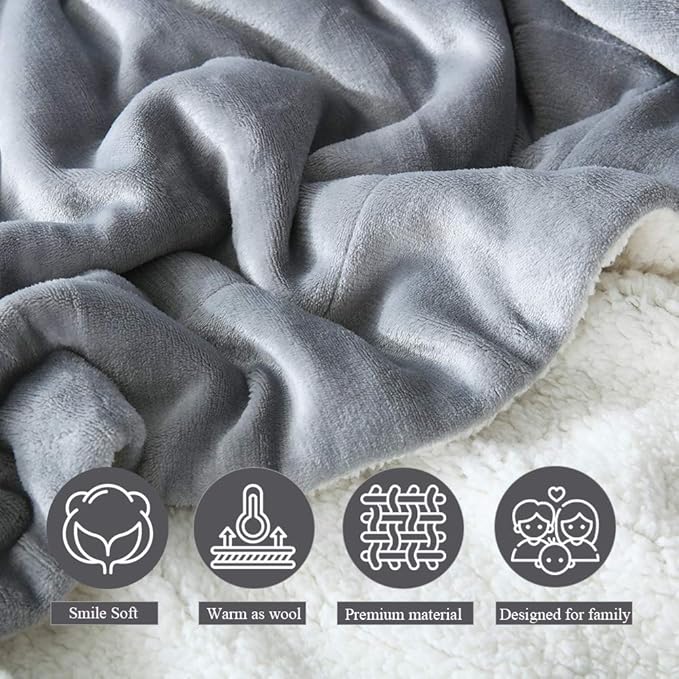 NANPIPER Flannel Blanket Reversible Sherpa Throw Blanket Super Soft Plush Warm Fleece Microfiber (90"x90",Light Gray) Queen