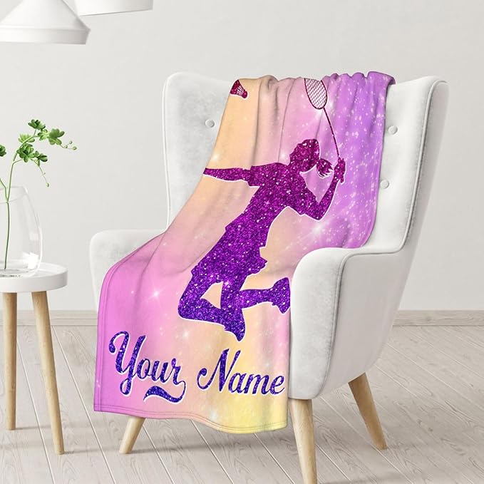 Personalized Girls Blanket Gifts-Badminton Throw Blanket for Babies Kids- 30x40 Inches Pink Soft Sport Blankets for Nap Couch Sofa- Custom Badminton Lovers Gifts