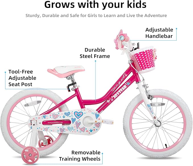 JOYSTAR Angel Girls Bike for Toddlers and Kids Ages 2-13 Years Old, 12 14 16 18 20 Inch Kids Bike with Training Wheels & Basket, 20 24 Inch Girls Bicycle with Handbrake & Kickstand
