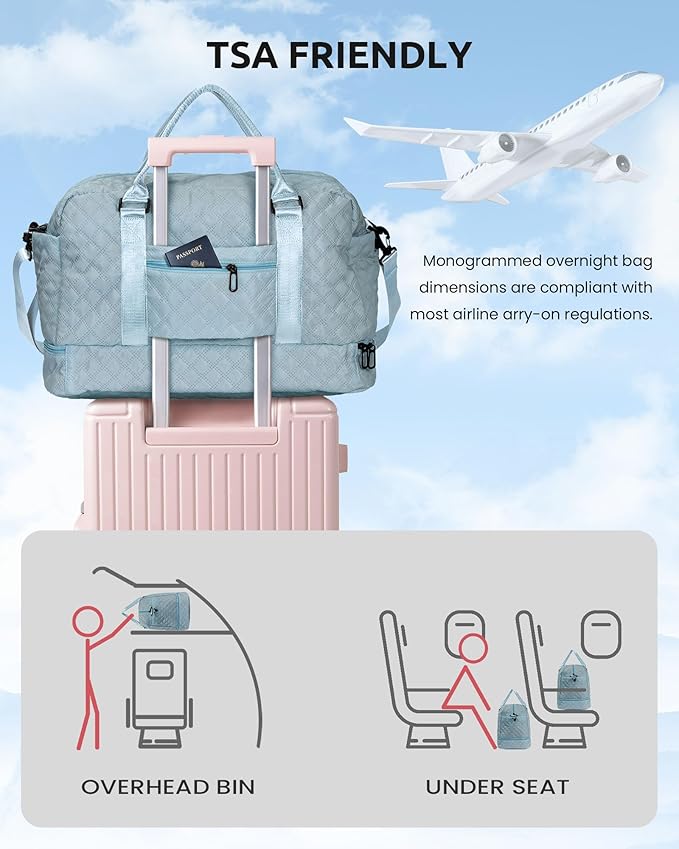 Gifts for Sister - Personalized Travel Bag with Shoe Compartment, Monogram Overnight Bag, Letter Travel Bag with Makeup Bag