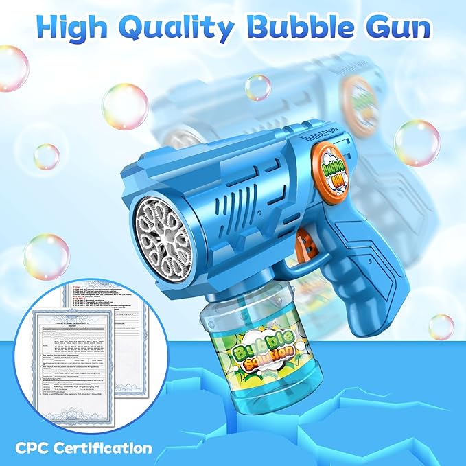 Zerhunt Bubble Gun Machine for Kids 4-8: Automatic 10-Hole Bubble Toys with Rich Bubbles & LED Light - Summer Outdoor Bubble Blaster Toy - 2PCS Bubble Blower