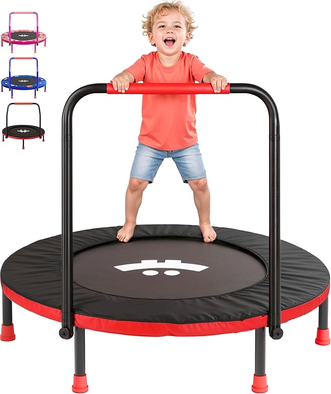 Happin® 36" Mini Foldable Toddler Trampoline for Kids with Height-Adjustable Handle, Noise-Free Kids Trampoline Indoor with Super Safety Pad & Durable Steel Frame, Indoor/Outdoor