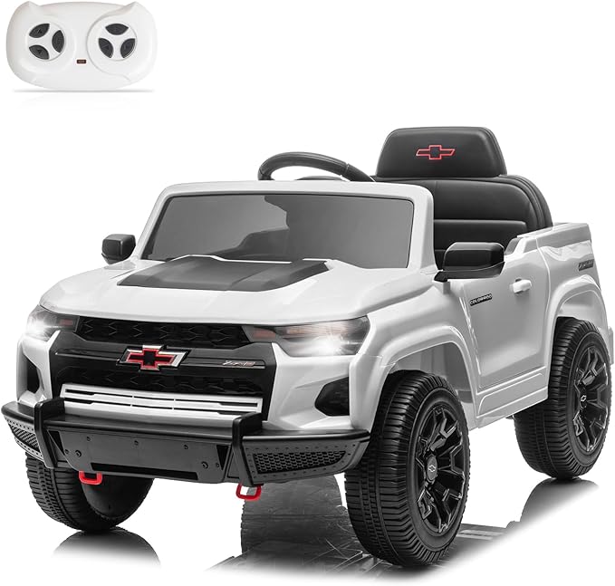 Winado Licensed Chevrolet Colorado Electric Car for Kids, 12V Ride on Toys for Toddlers with Remote Control, Battery Powered Electric Car Ride On Vehicle w/Bluetooth, Soft Start, LED Lights - White