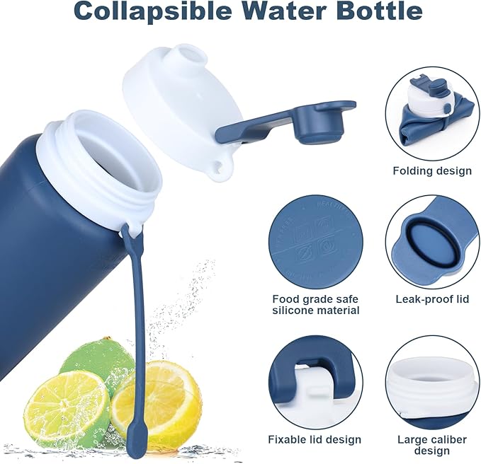 PLTCAT Collapsible Foldable BPA Free Reusable Lightweight Leak-Proof Travel Silicone Water Bottle for Travel, Gym, Hiking, Office, Camping
