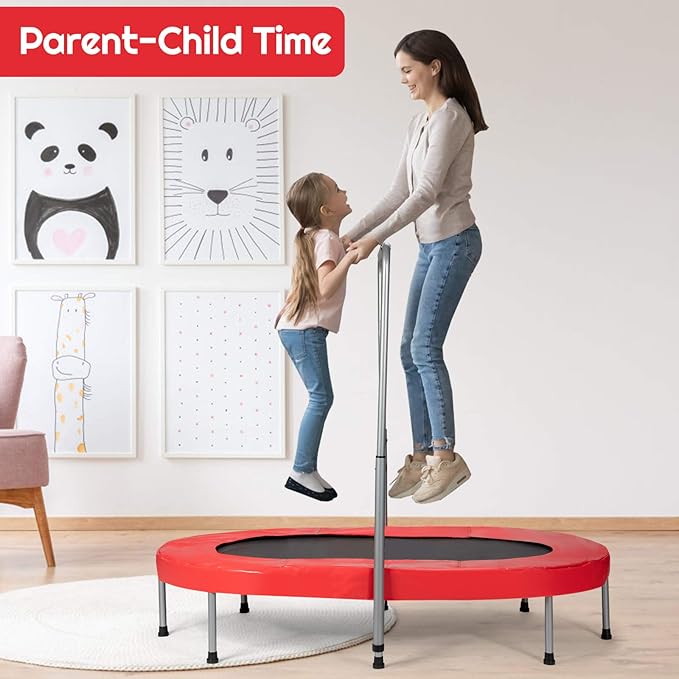 Giantex Mini Trampoline, 2 Persons Foldable Fitness Trampoline w/ 5 Levels Height Adjustable Handle, Max Load 330LBS, Indoor Oval Rebounder Exercise Trampoline for Adult, Kid, Enjoy Parent-child Time