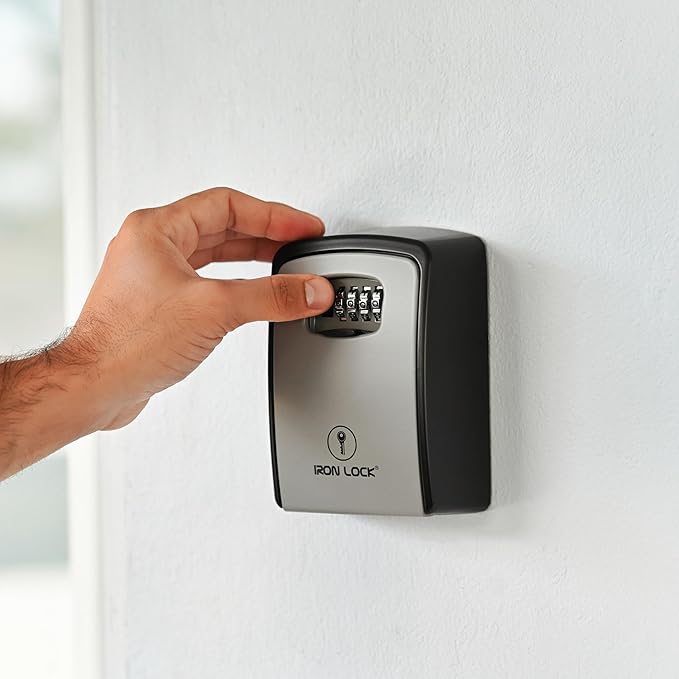 Iron Lock® XXL Wall Mount Key Lock Box for Keys 4 Digit Combination with Resettable Code with A B Switch Extra Large lockbox Indoor Outdoor Waterproof Big Key Lock Box House Spare Keys (XXL, Grey)