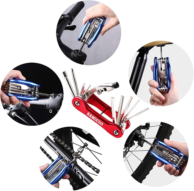 YBEKI Bike Tyre Repair Tool Kit - Bicycle Tool kit with 210 Psi Mini Pump 10-in-1 Multi-Tool with Chain Breaker, Tyre Levers &Tire Patch, Bone Wrench, 1 Portable Bag