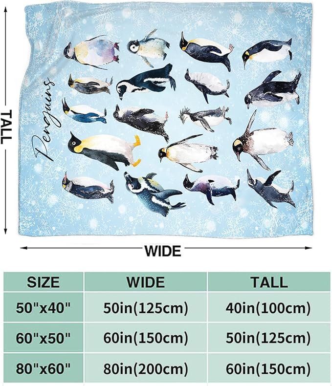 Penguin Blanket Gifts for Girls Boys Penguins Throw Blankets Cozy Plush Fleece Flannel Fuzzy for Women Men Decor 80"X60"