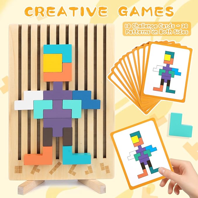 Wooden Stacking Puzzle Board, Montessori Brain Blocks for Kids 3-6 Years, Colored 3D Russian Block Game, Educational Teaser Jigsaw Toy for Boys & Girls, Fine Motor Skill for Age 3 4 5 6 7 8