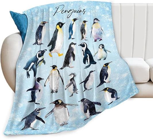 Penguin Blanket Gifts for Girls Boys Penguins Throw Blankets Cozy Plush Fleece Flannel Fuzzy for Women Men Decor 80"X60"