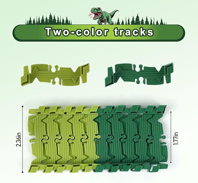 96 Pcs Dinosaur Flexible Track Expansion Kit for Kids - Birthday Gift for 3-5 5-7 Year Old Boys, Compatible with Most Dino Race Car Toys, Add-On Accessories for Building Track Sets