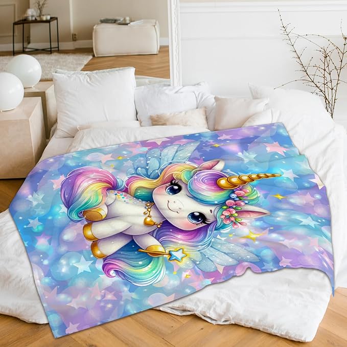 Kids Blanket for Girls Unicorn Blanket for Girls 1-3 Gift for Unicorn Lovers, Cozy Soft Flannel 40 x 30 Inches Throws for Sofa Trip Chair Club