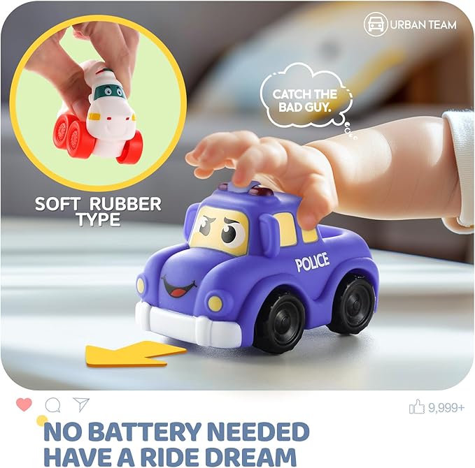 Soft Rubber Toy Figure Car for 1 Year Old Boy with Playmat (Storage Bag)|12 PCS Cartoon Cars Baby Toys for 12-18 Months & Toddler Age 1-2|First Birthday for 1 2 3 Year Old Boy