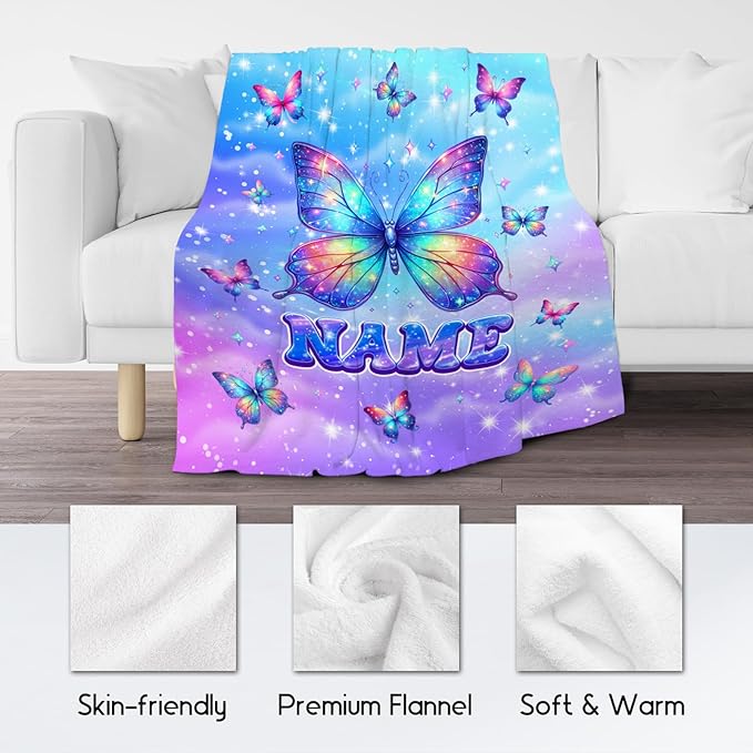 Custom Kids Blanket - Butterfly Gifts for Girls - Soft Flannel Cute Throws for Office, Sofa Room Decor, 4 Size