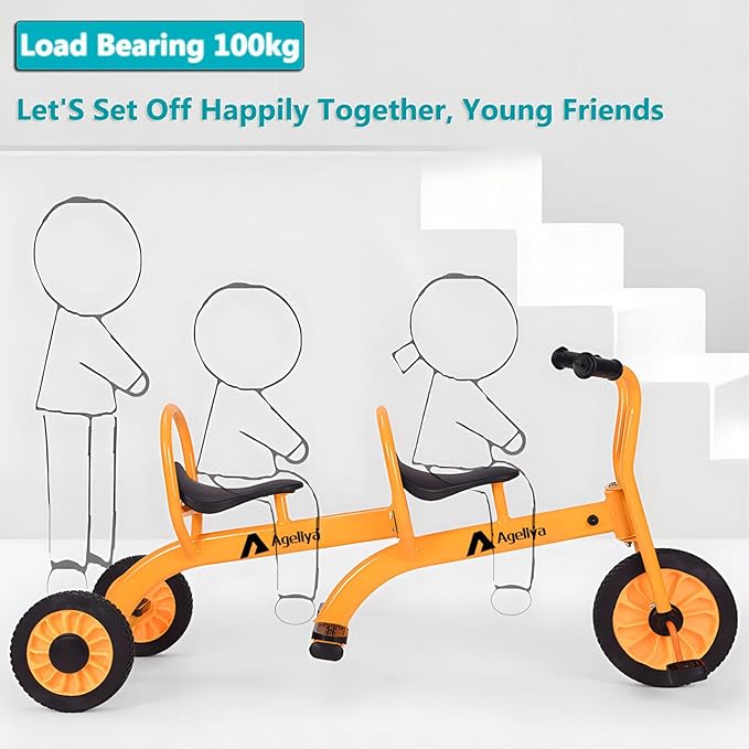 Kids Tricycles for Preschoolers Ages 3+, Ideal Outdoor Playground & Daycare Yard Trike with Passenger Seat, Durable Metal Pedal Tandem Bike, Sturdy Carbon Steel Frame, Solid Rubber Tires