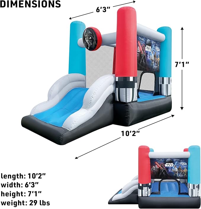 Funormous Star Wars Bounce House with Slide, Indoor Outdoor Darth Vader Inflatable Luke Skywalker Lightsaber Fun Bouncy Castle for Kids Ages 3-8 Years Old