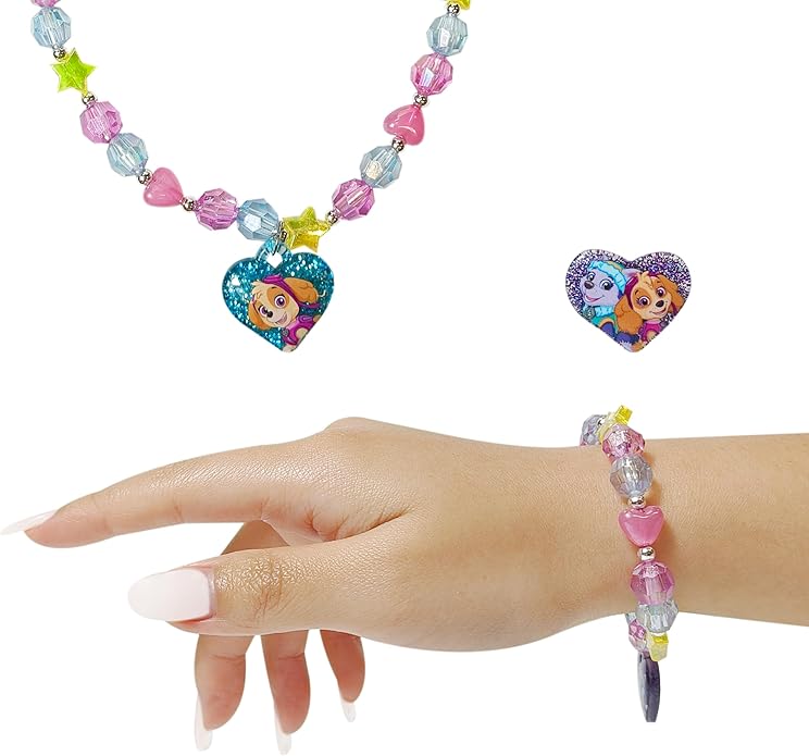 LUV HER Paw Patrol Girl's Jewelry Set - Dress up Toy Jewelry Box Set with Bead Necklace, Bracelet and Ring - Play Accessories - Ages 3+