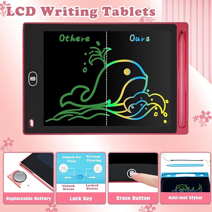 4 Pack LCD Writing Tablets for Kids, 8.5 Inch, Toddler Toys Colorful Doodle Board Birthday Gifts for Ages 3-8 Boys Girls Drawing Tablet for Learning and Education (Blue Pink Red Black)