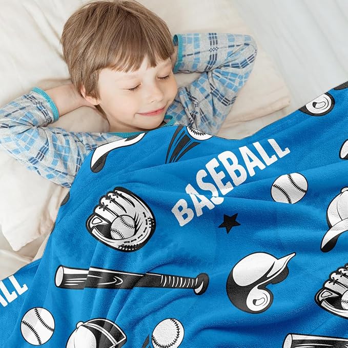Wajade Baseball Gifts for Boys Girls - Baseball Blanket Birthday Christmas Decor for Kids Age 3 4 5 6 7 8 9 10 11 12 Years Old Teens Child Toddler Throw Blue 50"x60"