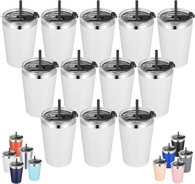 VEGOND 12oz Tumbler Stainless Steel Tumbler bulk Vacuum Insulated Double Wall Travel Tumbler with Lid and Straw Reusable Tumbler, White 12 Pack