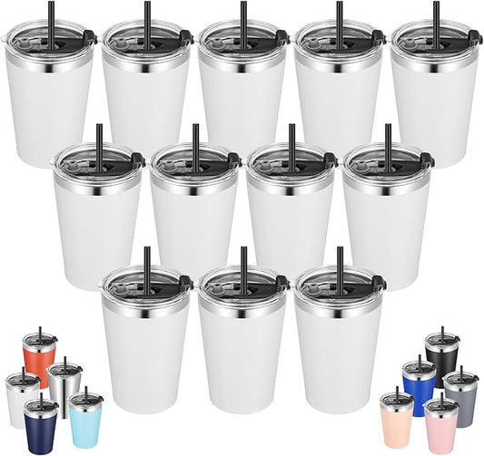 VEGOND 12oz Tumbler Stainless Steel Tumbler bulk Vacuum Insulated Double Wall Travel Tumbler with Lid and Straw Reusable Tumbler, White 12 Pack