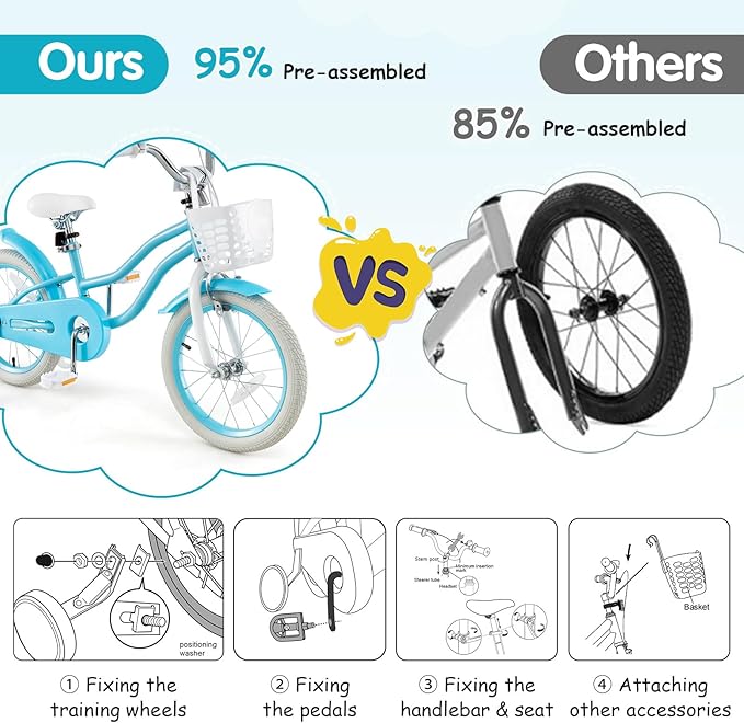 HONEY JOY Kids Bike, 12 14 16 18 20 Inch Toddler Bikes w/Training Wheels, Handbrake & Coaster Brake, Fully Enclosed Chain, Adjustable Handlebar & Seat, Kids Bicycle w/Basket, Girls Boys Bike 3-8