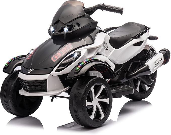 Xinyonxin 12V Kids Electric ATV, 3-Wheeler Motorcycle Ride on Toys for Toddlers w/Music, LED Lights, USB, One-Button Start, Forward/Reverse, Electric All-Terrain Car, Gift for Age 3+ (White)