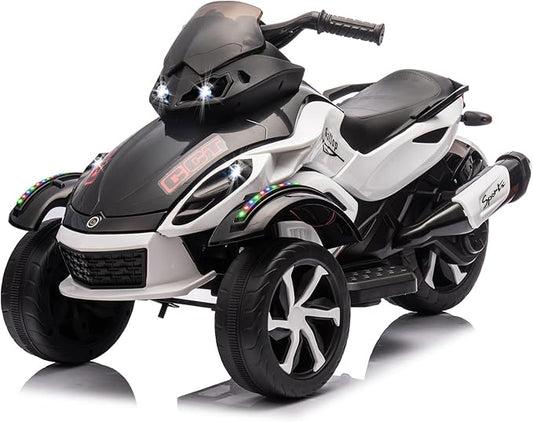 Xinyonxin 12V Kids Electric ATV, 3-Wheeler Motorcycle Ride on Toys for Toddlers w/Music, LED Lights, USB, One-Button Start, Forward/Reverse, Electric All-Terrain Car, Gift for Age 3+ (White)