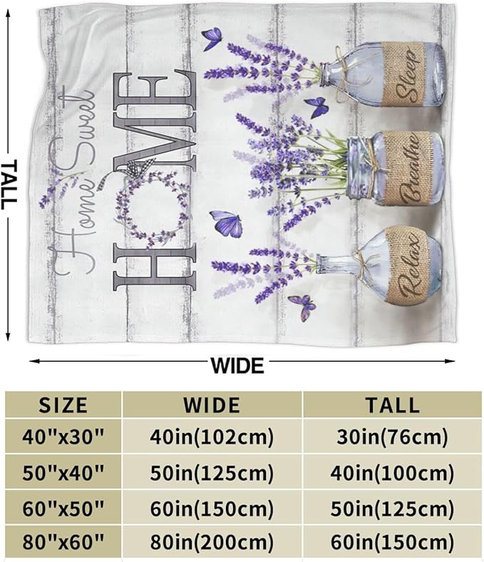 Farmhouse Floral Blanket for Women Girls Ultra Soft Cozy Lavender Flower Throw Blanket Fleece Fuzzy Plush Bedding Blanket Purple Flower Gifts for Women Girls Kids Adults Couch Sofa 50"x40"