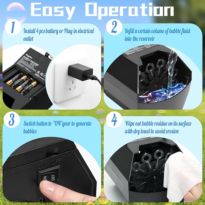 Theefun Bubble Machine: 500ML Automatic Bubble Blower Max 15000 Bubbles per Min for Kids and Toddlers, Battery or USB Operated Portable Bubble Maker for Parties Weddings Birthday Black