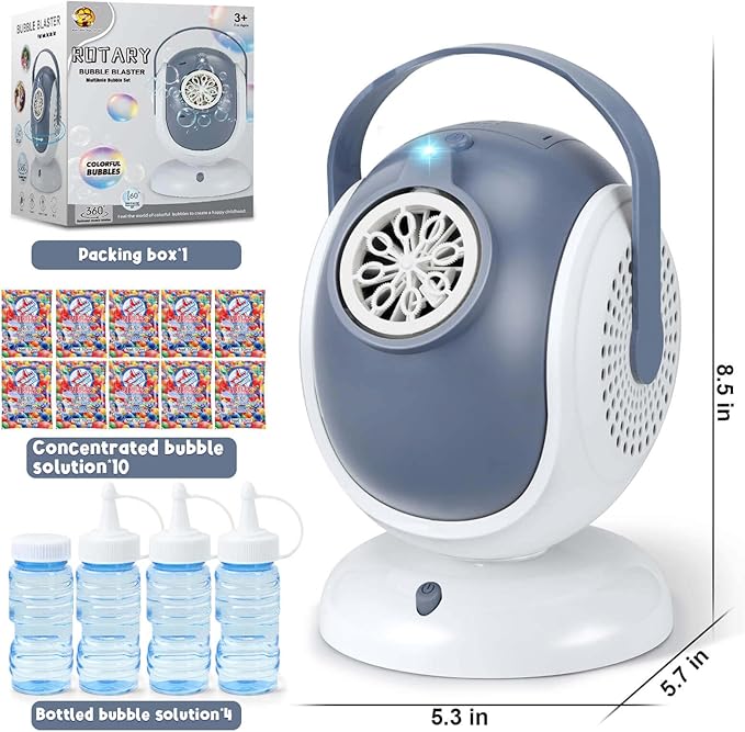 Bubble Machine for Kids: Automatic Bubble Blower 60° 360° Auto Rotatable Bubble Machines for Parties Outdoor Bubble Machine Bubble Toys for Outdoor Wedding Birthday Party Gifts