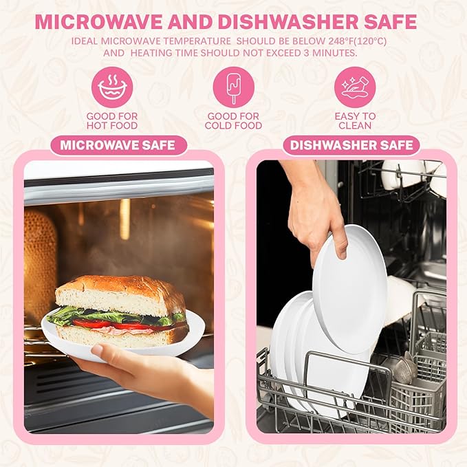 Homienly Wheat Straw Plates, 8 Inch Dessert Plates Set of 8, Unbreakable White Round Plate - Alternative to Plastic Plates, Lightweight Microwave and Dishwasher Safe Plate Set for Camping - White