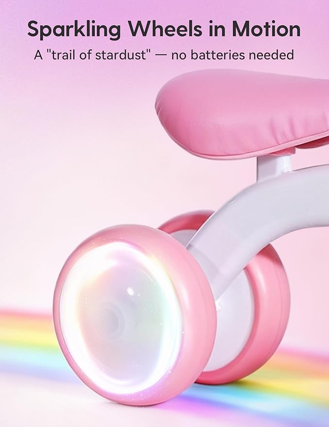 BABELIO Magic Rider Unicorn Balance Bike for 1-2 Year Old Girls Toy Gifts - 12-24 Months Toddler Balance Bike, Colorful Lighting Wheels, First Birthday Gifts for Girls, Pink