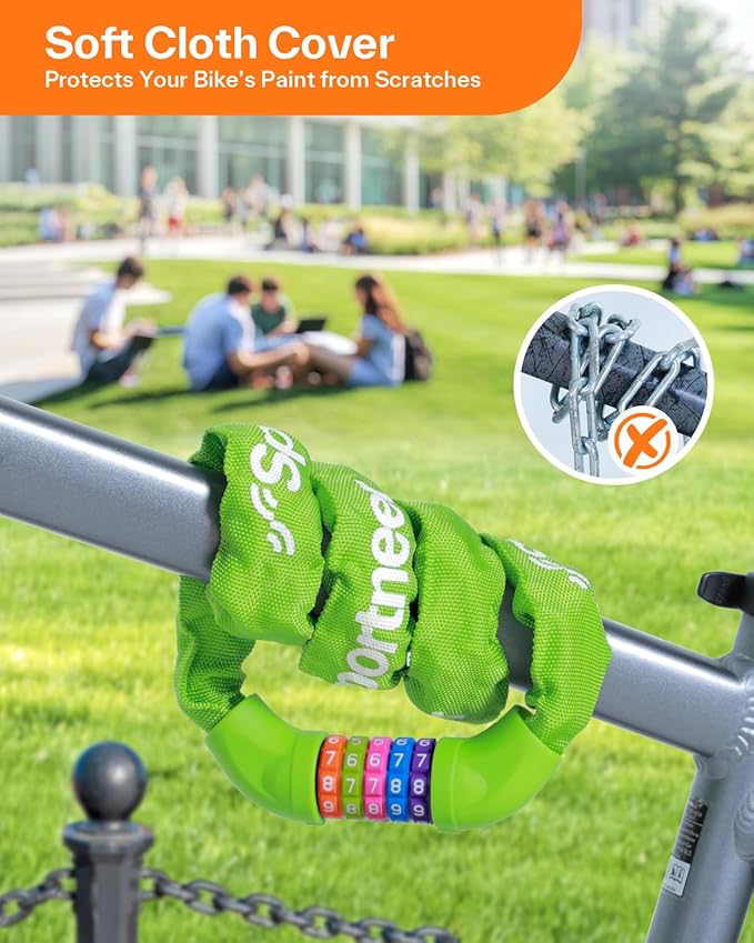 Sportneer Bike Lock: 5 Digit Combination High Security Anti Theft Bike Chain Lock - 3.2/3.6/4ft Heavy Duty Keyless Bicycle Lock for Bike, Motorcycle, Scooter, Door & Gate - 4/6mm Thick, Easy to Use