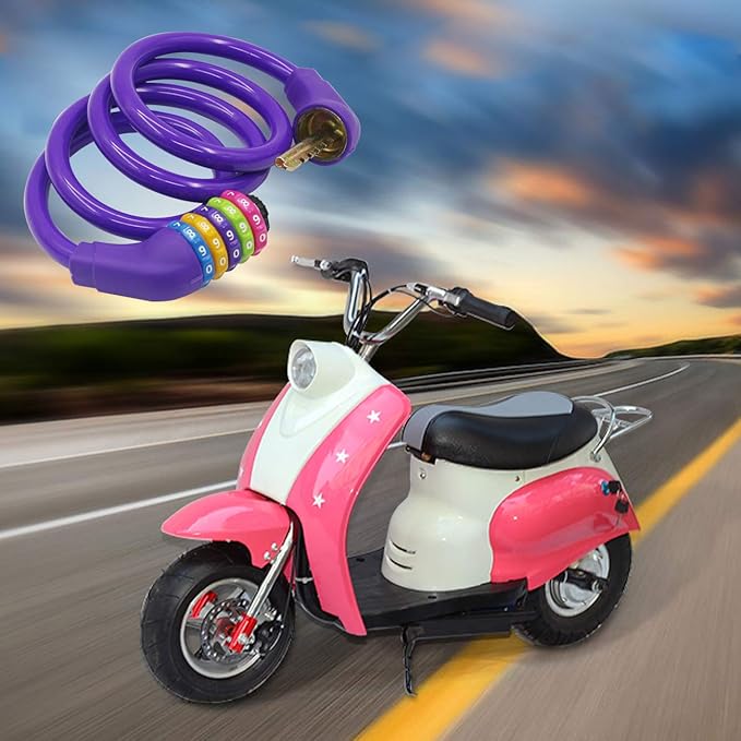 Bike Lock Cable Resettable Cable Lock Self Coiling 5 Digit Combination Bike Lock 4 Feet 120cm (Purple)