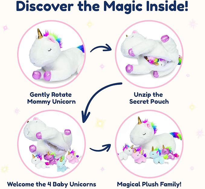 PixieCrush Unicorn Stuffed Animals for Girls, Set of 5 - Mommy with Babies - Magical Giant Stuffed Animal - Enchanting Unicorn with Babies Set - Plush Animals for Kids