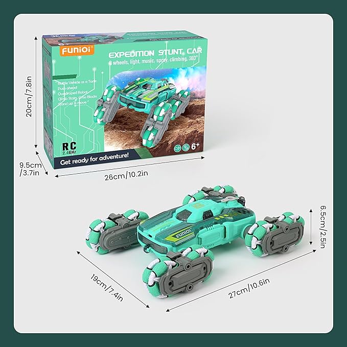 Cool 8WD RC Stunt Car for Kids Ages 6 7 8-12 13 14 Year Old - Remote & Gesture Hand-Controlled Toy with Lights & Music, Rotating Drift Car for Boys, 2.4Ghz