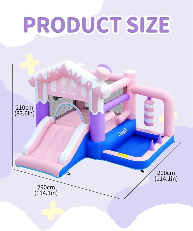 AirMyFun Pink Ice Cream Themed Inflatable Bounce House for Kids - Indoor/Outdoor Jumping Castle with Slide, Ball Pit, Wrecking Ball & Bounce Area, Durable Party Playground for Toddlers Boys Girls