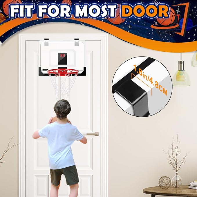 Mini Basketball Hoop Set for Kids Adults, Indoor Play Wall Mount Basketball Hoop for Door with 4 Small Replacement Toddler Basketballs, ABS Backboard Metal Rim Goal Sport Gifts for Pool Game Fun