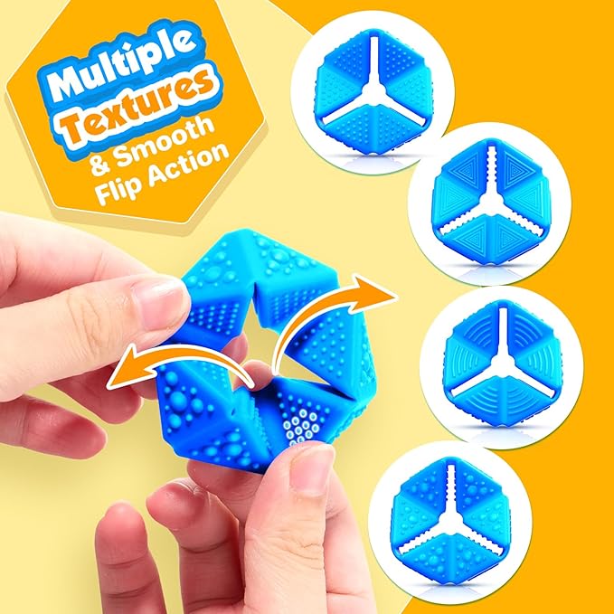 KLT Fidget Sensory Toys for Kids: Quiet Silicone Sensory Flip Cube with Textures - Calming Toys for Autism Kids Anxiety Relief - ADHD Fidget Toys for Classroom Focus