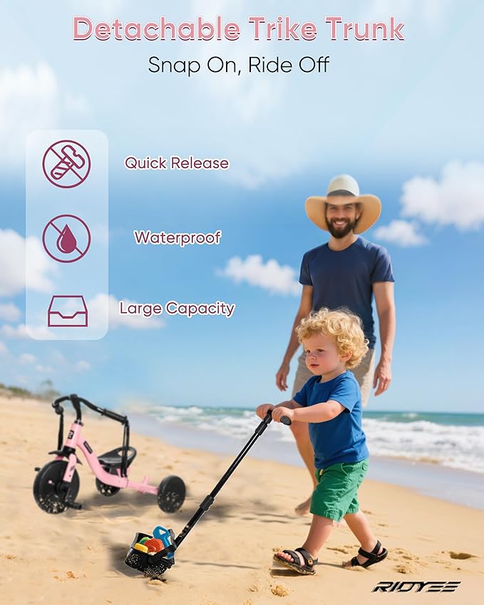 2-in-1 Tricycle for Toddlers Ages 1.5–3, Trike with Extended Push Handle, Removable Wagon-Style Basket, Adjustable Handlebar with Tassels, and Fore-AFT Adjustable Seat, Pink