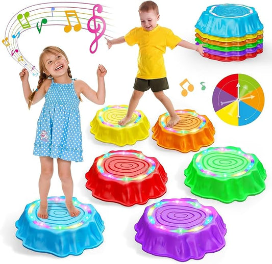 Flooyes Stepping Stones for Kids, 6pcs Light up & Music Non-Slip Stepping Stones, Sensory Toy for Toddler Balance & Coordination Skills, Indoor & Outdoor Toys, Toys for Toddlers Ages 3-5