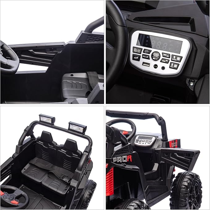 24v Ride On Toys for Big Kids,UTV 2 Seater Ride On Car for Kids,24 Volt Ride On Toys for Boys,W/Remote Control,LED,Music,Bluetooth,4 Shock Absorbers,Toddler 4 Wheeler,Electric Car for(Black)