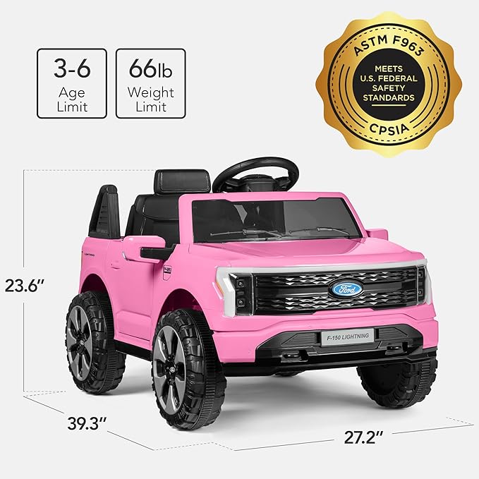 Best Choice Products Licensed Ford F-150 Lightning Truck Kids 12V Electric Ride On Car Toy w/ 66lb Weight Capacity, Parent Control, Bluetooth - Pink